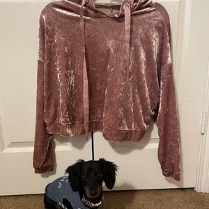 pink crop velvet sweatshirt